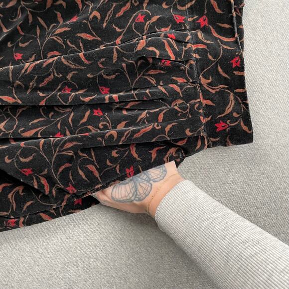 VTG Dark Floral Velvet Pleated Midi Skirt 12 Whimsigoth Cottagecore Witchy Retro - Picture 5 of 16
